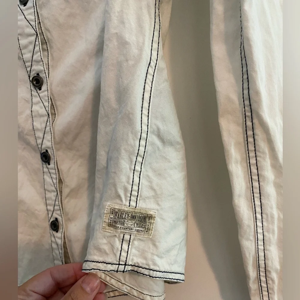 Harley Davidson Women's Indigo White Dip-Dye Button Up Shirt